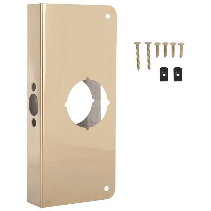 ProSource HSH-048SBP-PS Door Reinforcer, 2-3/8 in Backset, 1-3/8 in Thick Door, Steel, Brass, 9 in H, 4 in W