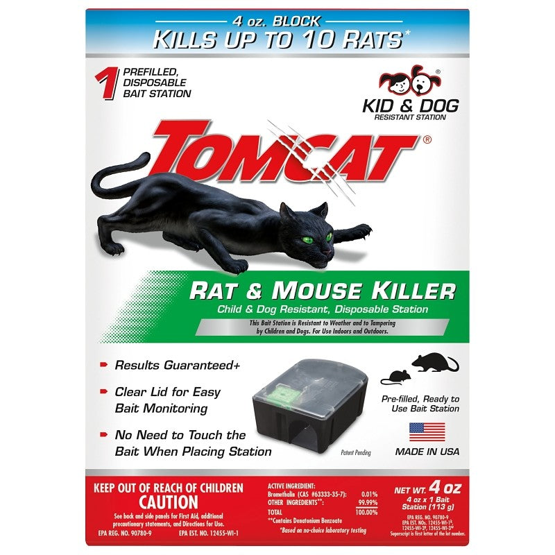 Tomcat 0370510 Disposable Rat and Mouse Killer, 4 oz Bait, 1 -Opening, Plastic, Black/Clear