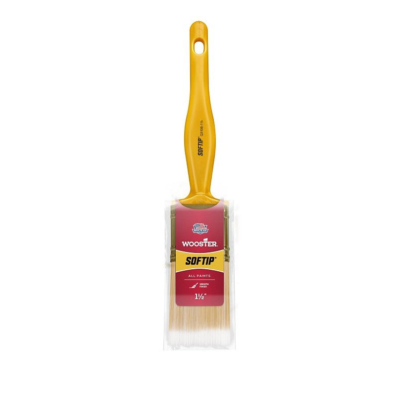 Wooster Q3108-1-1/2 Paint Brush, Pearl/White/Yellow, Plastic Handle, 1-1/2 in W, Flat Sash Brush, 2-3/16 in L Bristle