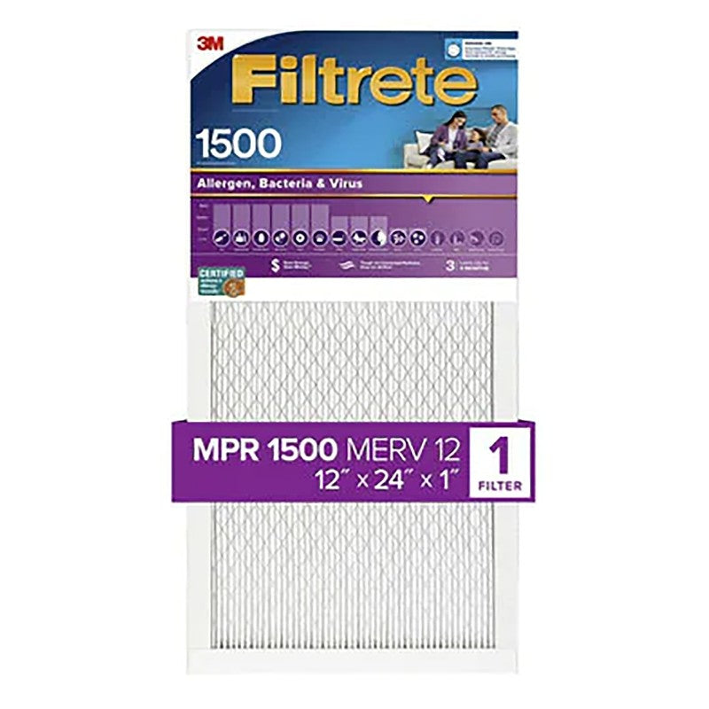 Filtrete 2020-4 Air Filter, 24 in L, 12 in W, 12 MERV, 1500 MPR, For: Air Conditioner, Furnace and HVAC System (Pack of 4)