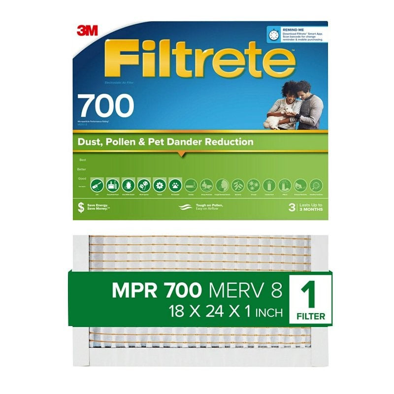 Filtrete 721-4 Pleated Air Filter, 24 in L, 18 in W, 8 MERV, 700 MPR, Fiberglass Frame (Pack of 4)