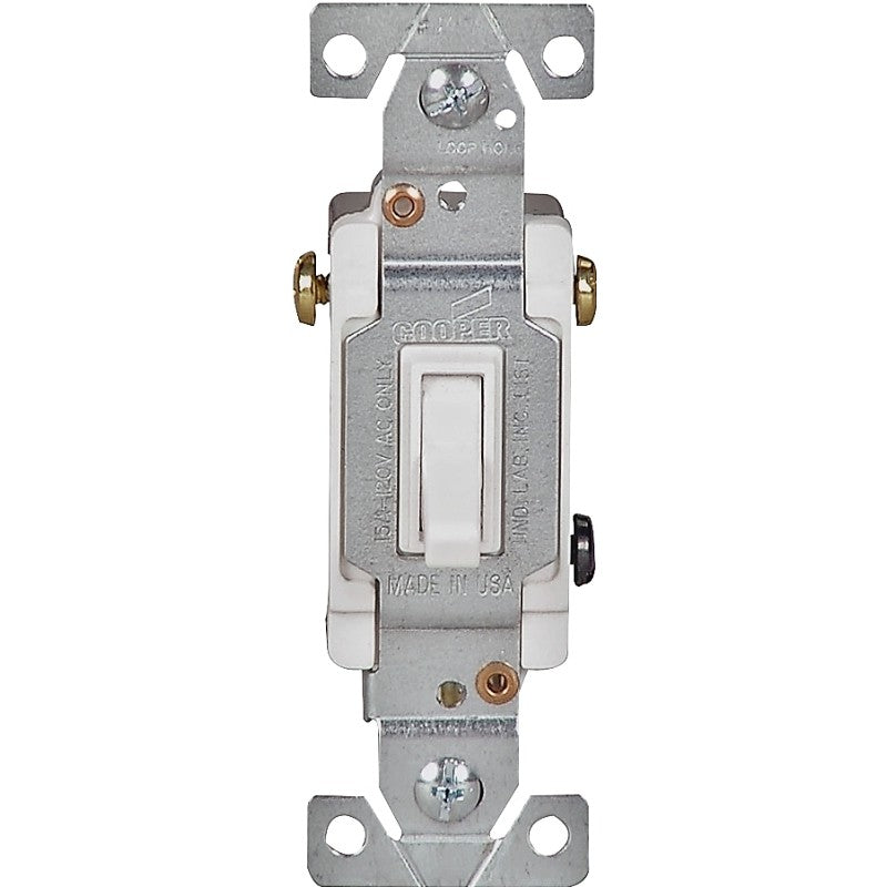 Eaton 1303-7W-10-L Toggle Switch, 15 A, 120 V, 3-Position, Push-In Terminal, Polycarbonate Housing Material, White