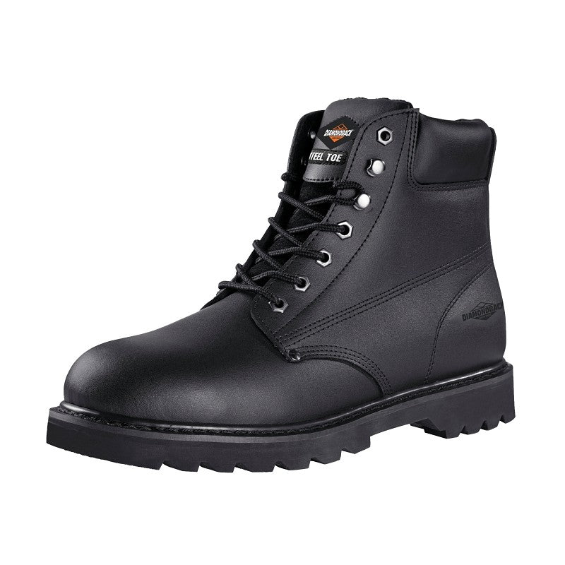 Diamondback 655SS-8 Work Boots, 8, Medium W, Black, Leather, Lace-Up, With Lining