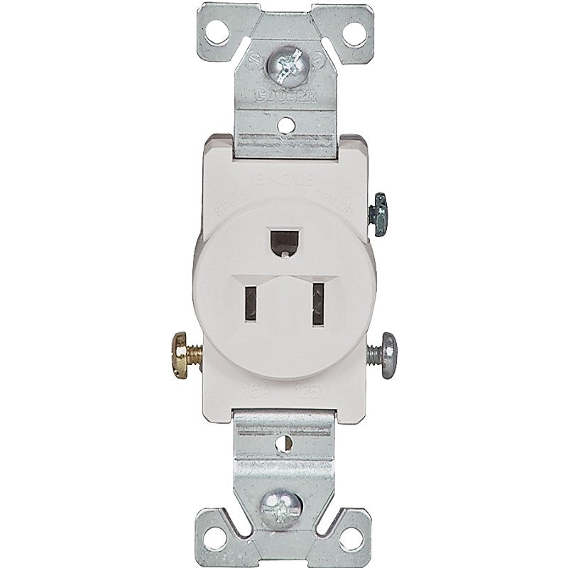 Eaton Wiring Devices 817W-BOX Single Receptacle, Flush Mounting, 2-Pole, 125 V, 15 A, Side Wiring, NEMA: NEMA 5-15R