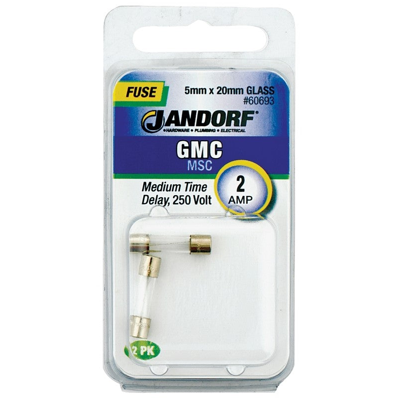 Jandorf 60693 Series Time Delay Fuse, 0.04 Ohm, 2 A, 250 V, 100 A, 10 kA Interrupt, Glass Body