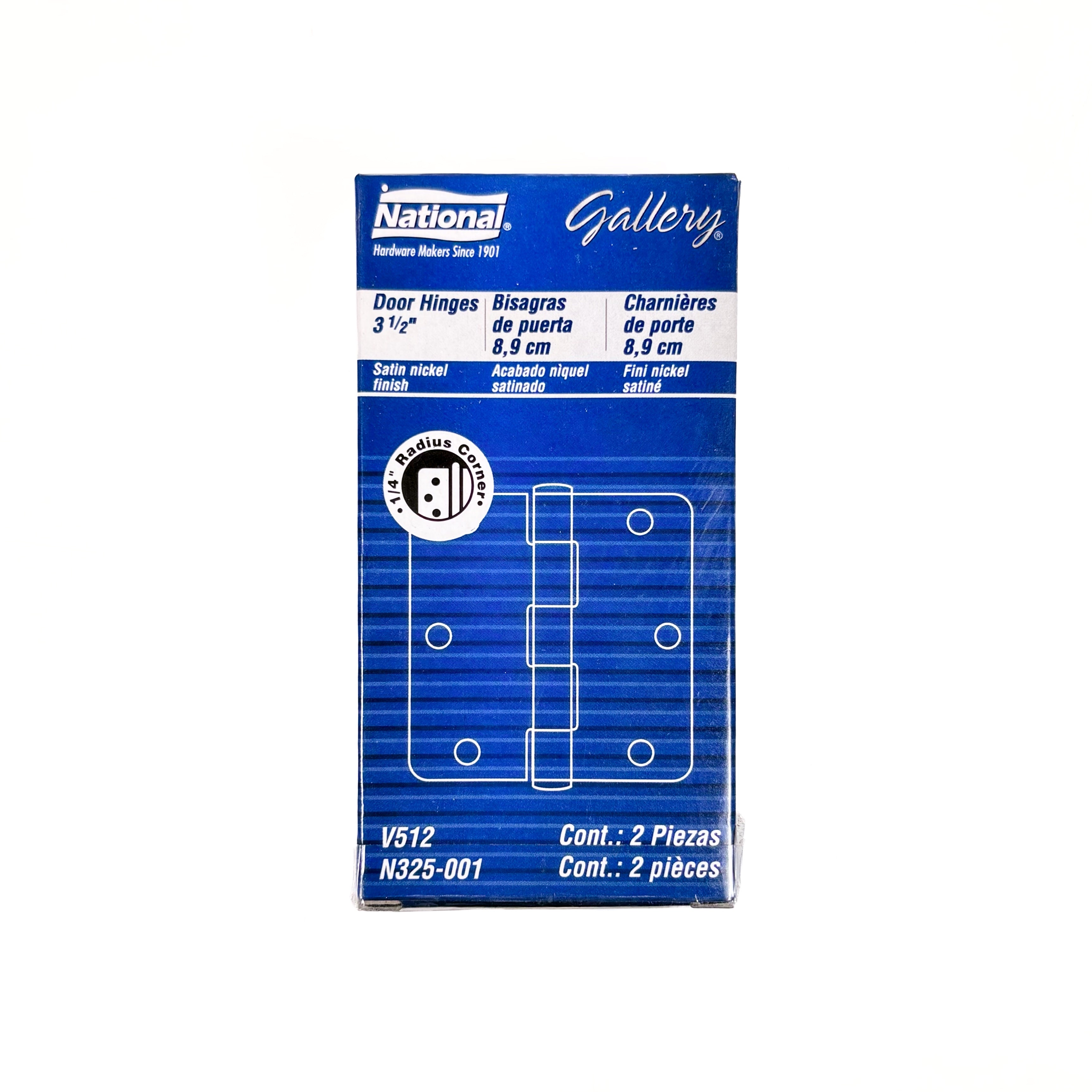 Door Hinges 3-1/2 Inch 1/4 Radius Satin Nickel 2 Pack