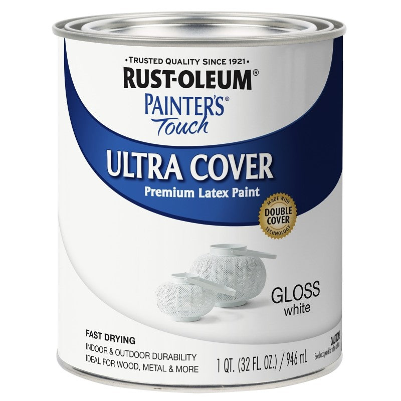 Rust-Oleum 1992502 Enamel Paint, Water, Gloss, White, 1 qt, Can, 120 sq-ft Coverage Area