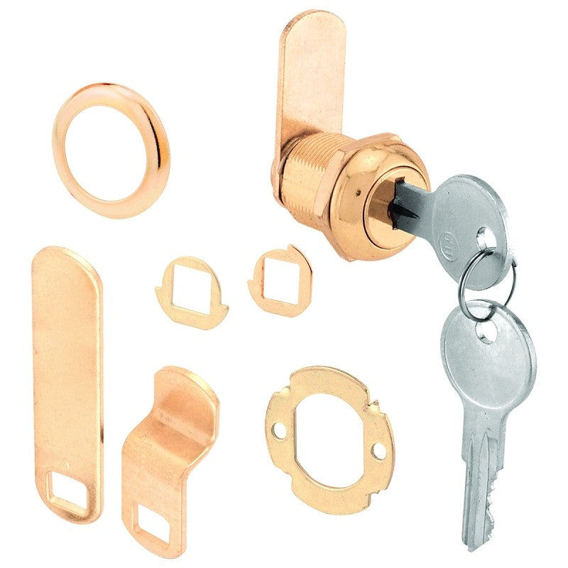 Defender Security U 9942 Drawer and Cabinet Lock, 5/16 in L Dimensions, Brass, Keyed Lock, Y13 Yale Keyway, Steel