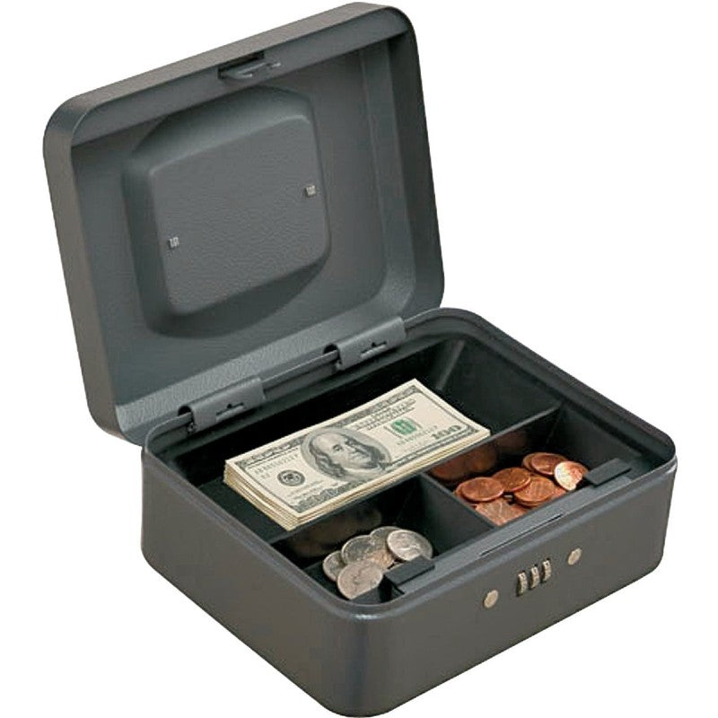 ProSource TS0037 Cash Box, 7-7/8 L x 6-1/4 W x 3-1/2 H in Exterior, Steel, Combination Lock, 3-Compartment