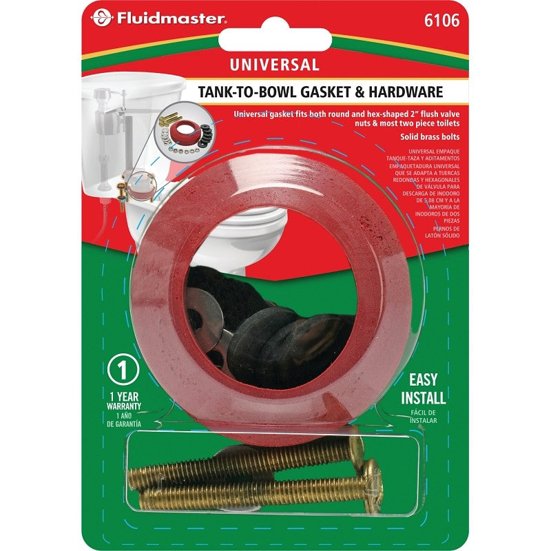 Fluidmaster 6106 Toilet Tank-to-Bowl Gasket, Solid Brass/Sponge Rubber