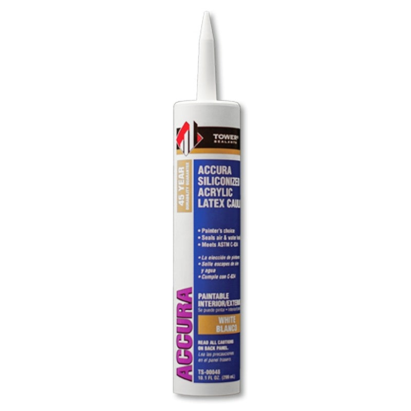 Tower Sealants ACCURA TS-00048 Silicone Caulk, White, 7 to 14 days Curing, 40 to 140 deg F, 10.1 fl-oz Tube (Pack of 12)