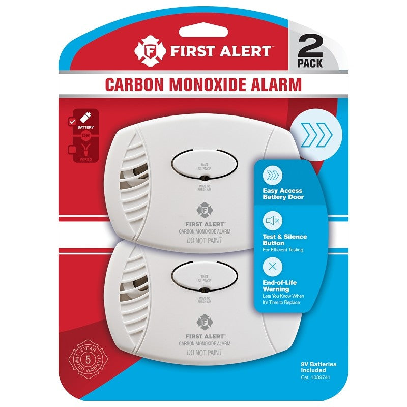 First Alert 1039741 Carbon Monoxide Alarm, 85 dB, Alarm: Audible, Electrochemical Sensor