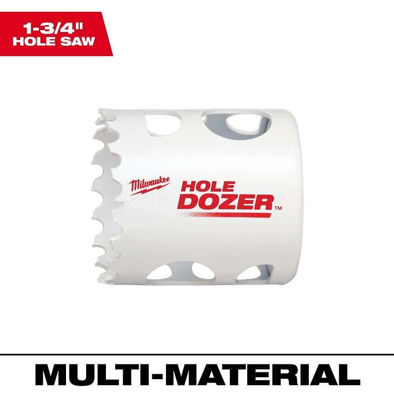 Milwaukee 49-56-9621 Hole Saw, 1-3/4 in Dia, 1-5/8 in D Cutting, 1/2-20 Arbor, 4, 5 TPI, Bi-Metal Cutting Edge