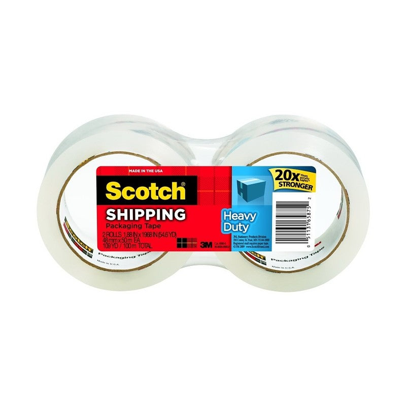Scotch 3850-2 Series Packaging Tape, Hot Melt Adhesive, 54.6 yd L, Clear, 1.88 in W