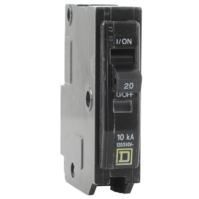 Square D QO QO120CP Circuit Breaker, Mini, 20 A, 1 -Pole, 120/240 VAC, 48 VDC, Fixed Trip, Plug Mounting