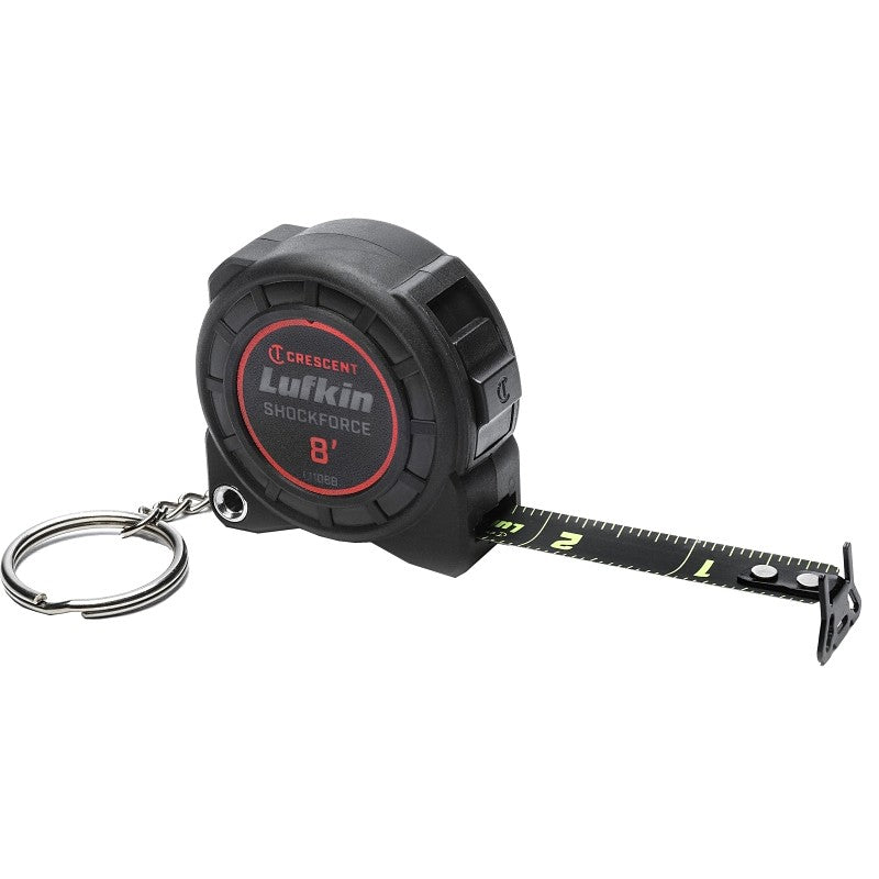 Crescent Lufkin Shockforce Nite Eye Series L1108B Keychain Tape Measure, 8 ft L Blade, 1/2 in W Blade, Nylon Blade (Pack of 25)