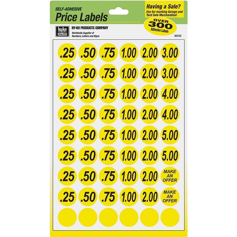 Hy-Ko 30103 Price Label, Black Legend, Yellow Background (Pack of 10)