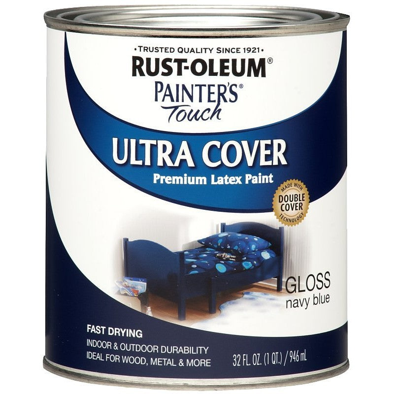 Rust-Oleum 1922502 Enamel Paint, Water, Gloss, Navy Blue, 1 qt, Can, 120 sq-ft Coverage Area