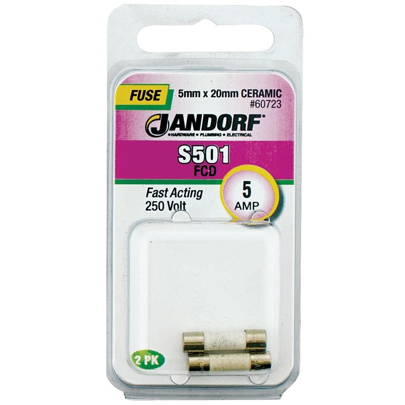 Jandorf 60723 Fast Acting Fuse, 0.01 Ohm, 5 A, 250 V, 1500 A Interrupt, Ceramic Body