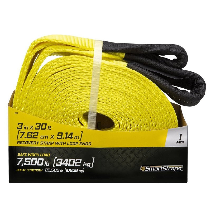 SmartStrap 832 Recovery Strap, 7500 lb, 3 in W, 30 ft L, Loop End, Nylon, Yellow
