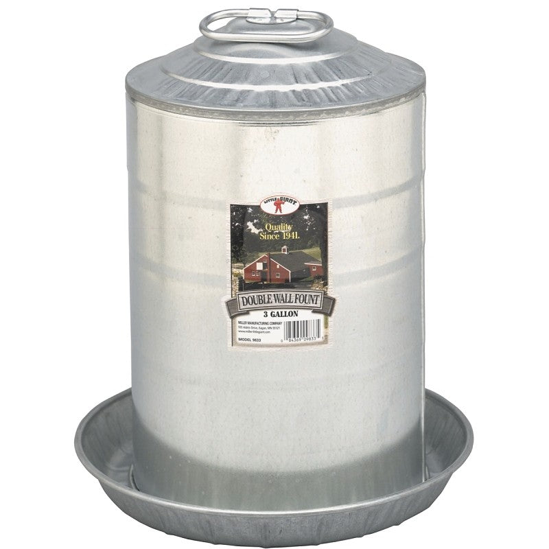 Little Giant 9833 Poultry Fount, 3 gal Capacity, Galvanized Steel, Floor, Ground Mounting (Pack of 2)