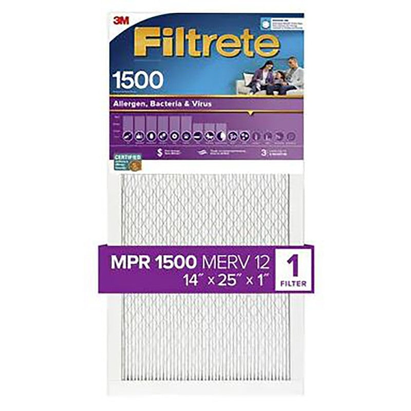 Filtrete 2004-4 Air Filter, 25 in L, 14 in W, 12 MERV, 1500 MPR, For: Air Conditioner, Furnace and HVAC System (Pack of 4)