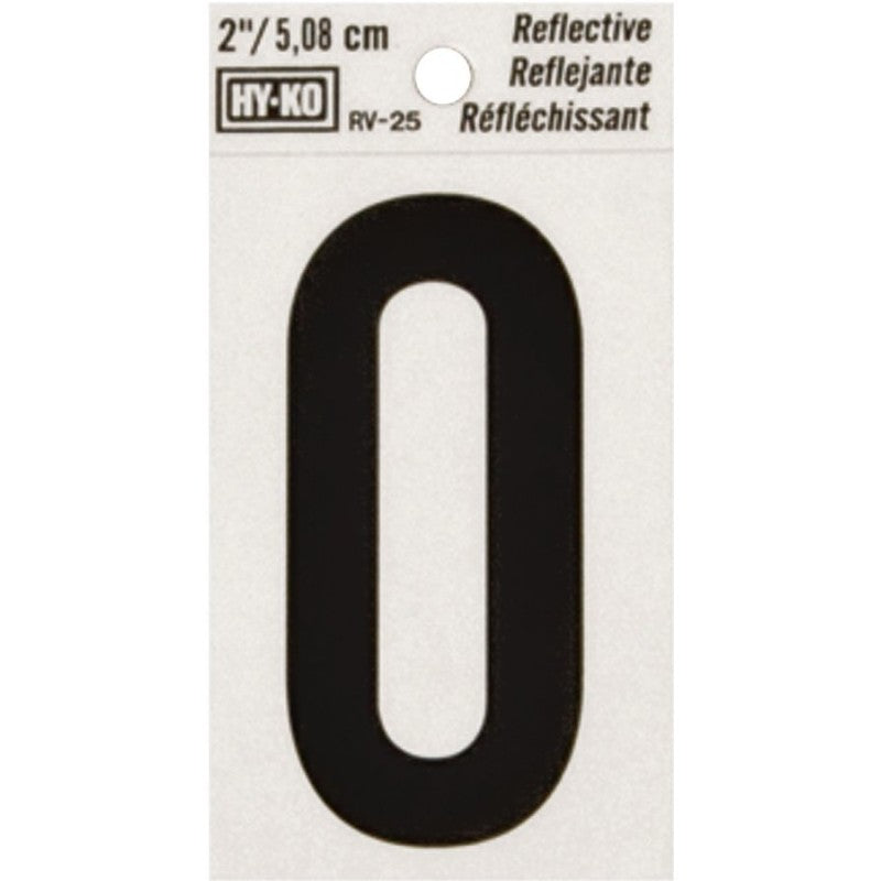 Hy-Ko RV-25/0 Reflective Sign, Character: 0, 2 in H Character, Black Character, Silver Background, Vinyl (Pack of 10)