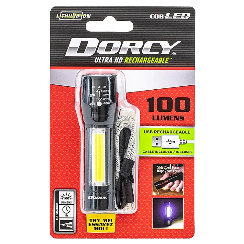 Dorcy Ultra HD Series 41-4380 Flashlight and Area Light, Lithium-Ion, Rechargeable Battery, 100 Lumens Lumens, Black