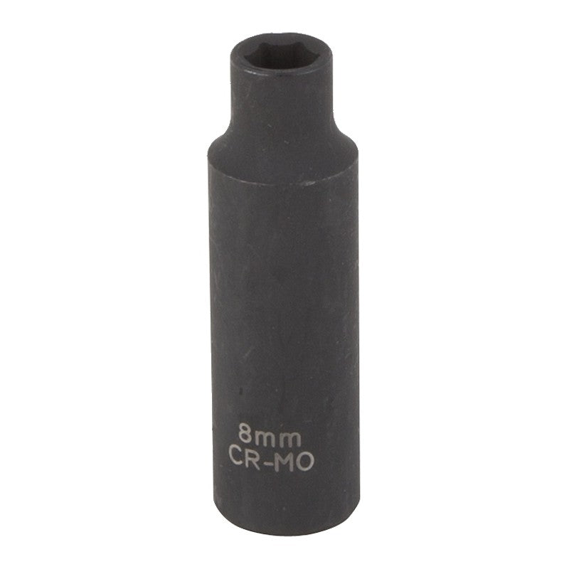 Vulcan MT6580138 Deep Impact Socket, 8 mm Socket, 3/8 in Drive, Deep Drive, 6-Point, Chrome Molybdenum Steel