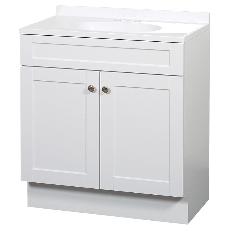 Zenna Home SBC30WW 2-Door Shaker Vanity with Top, 30 in W, 18 in D, 35 in H, Wood, White, Cultured Marble Sink, 1 EA