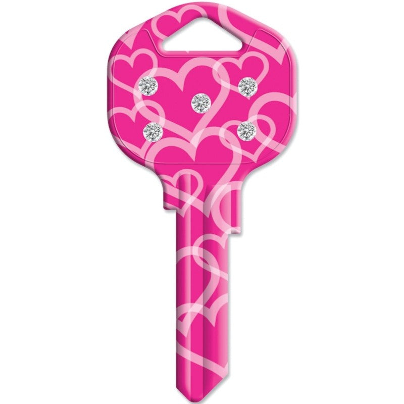 Hy-Ko 16005KW1-HTS Key Blank, Bling Hearts, Brass, Painted, For: Kwikset KW1, Titan KW10 Keyways (Pack of 5)