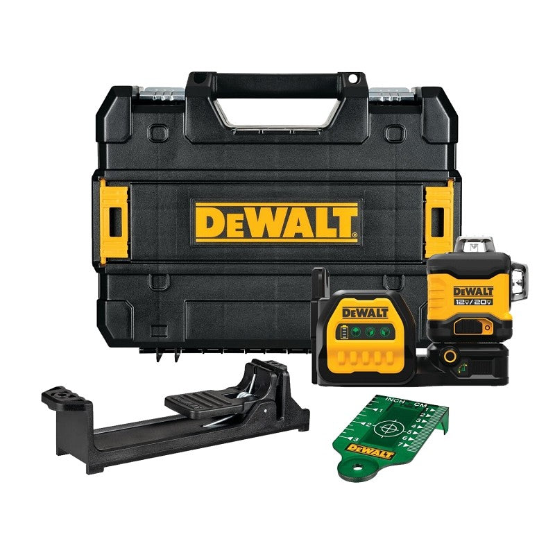 DEWALT DCLE34030GB Cross Line Laser Level, 165 ft, 1/8 in at 30 ft Accuracy, Green Laser, 3-Beam