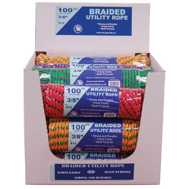 T.W. Evans Cordage 99022 Utility Rope Display, 3/8 in Dia, 100 ft L, Polypropylene