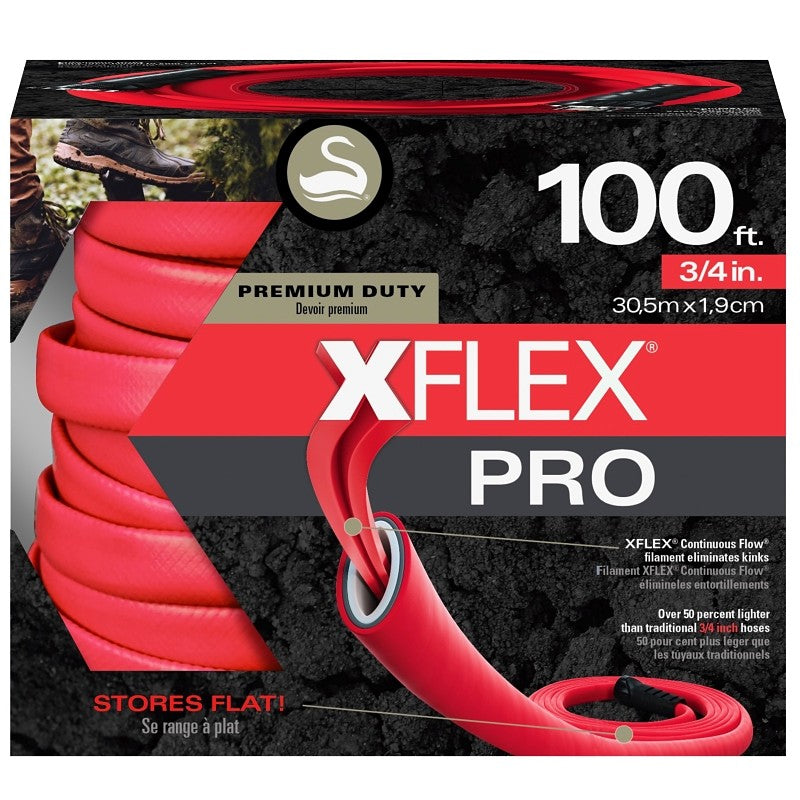 Swan XFlex PRO Series CSNXFP34100 Garden Hose, 3/4 in, 100 ft L, Male x Female, Polyester, Red