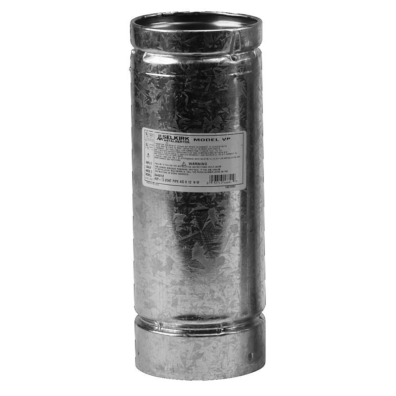 Selkirk 3VP-12 Vent Pipe, 3 in OD, 12 in L, Stainless Steel, Galvanized, For: Pellet Burning Stoves