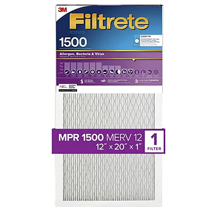 Filtrete 2019DC-4 Air Filter, 20 in L, 12 in W, 12 MERV, 1500 MPR, For: Air Conditioner, Furnace and HVAC System (Pack of 4)