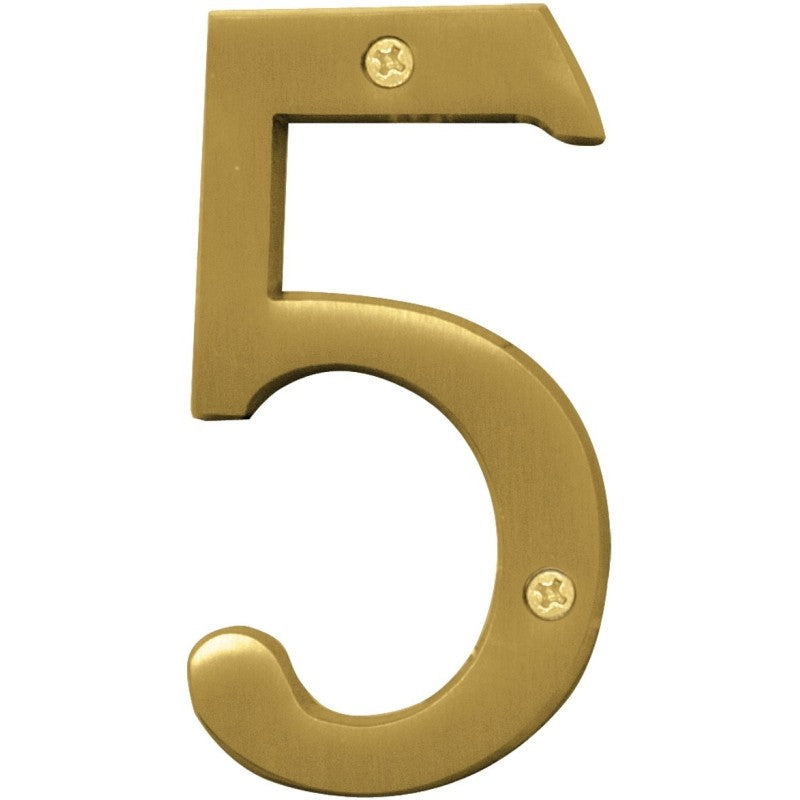 Hy-Ko Prestige Series BR-43BB/5 House Number, Character: 5, 4 in H Character, Brass Character, Solid Brass (Pack of 3)