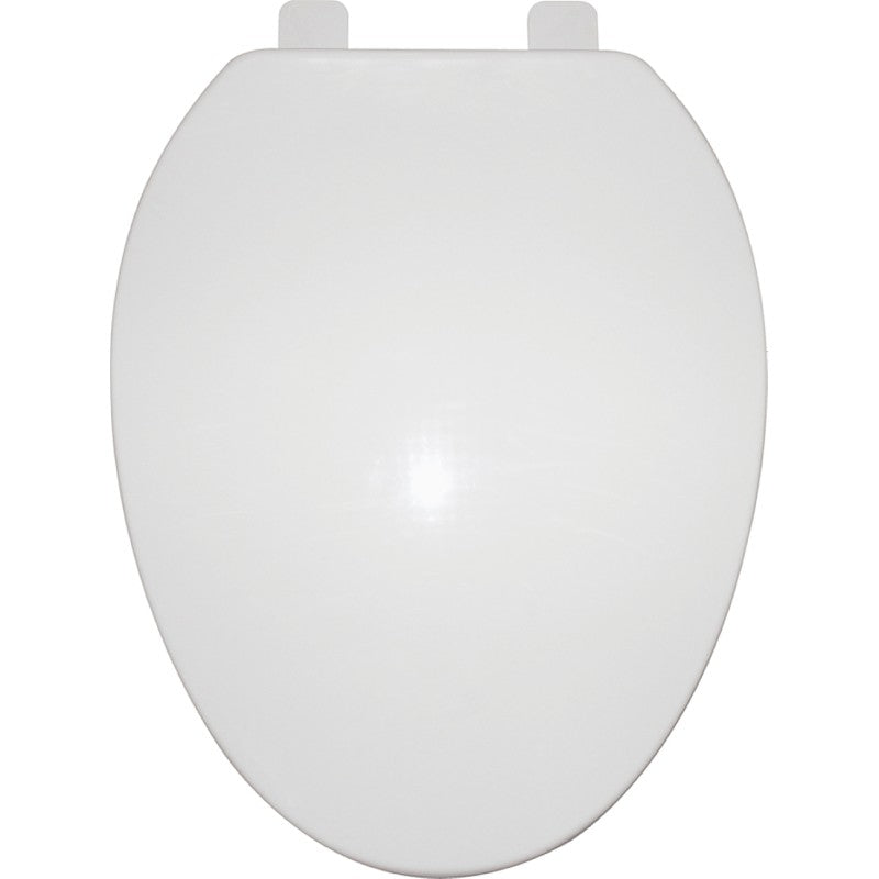 ProSource KJ-873A1-WH Toilet Seat, Elongated, Plastic, White, Plastic Hinge