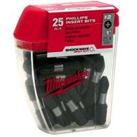 Milwaukee SHOCKWAVE 48-32-4604 Insert Bit, #2 Drive, Phillips Drive, 1/4 in Shank, Hex Shank, 1 in L, Steel, 25/PK