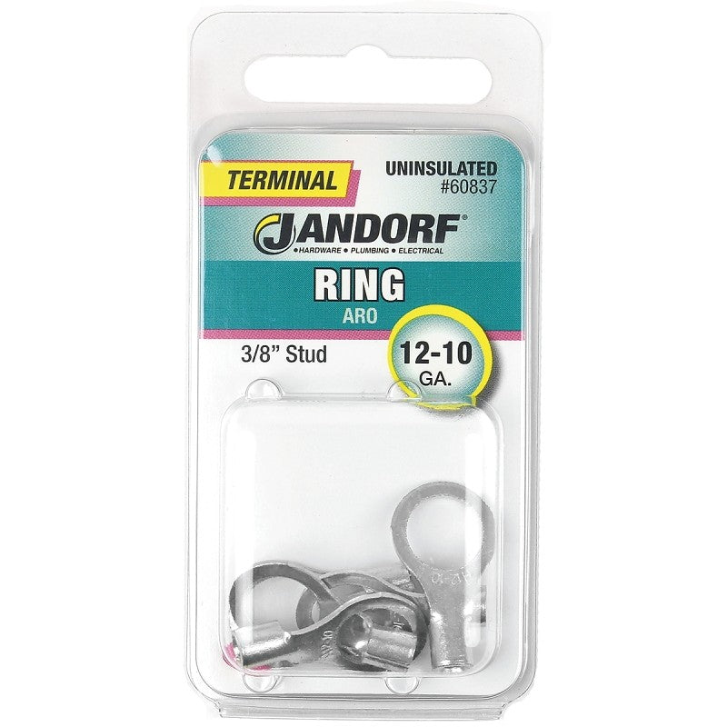 Jandorf 60837 Ring Terminal, 12 to 10 AWG Wire, 3/8 in Stud, Copper Contact