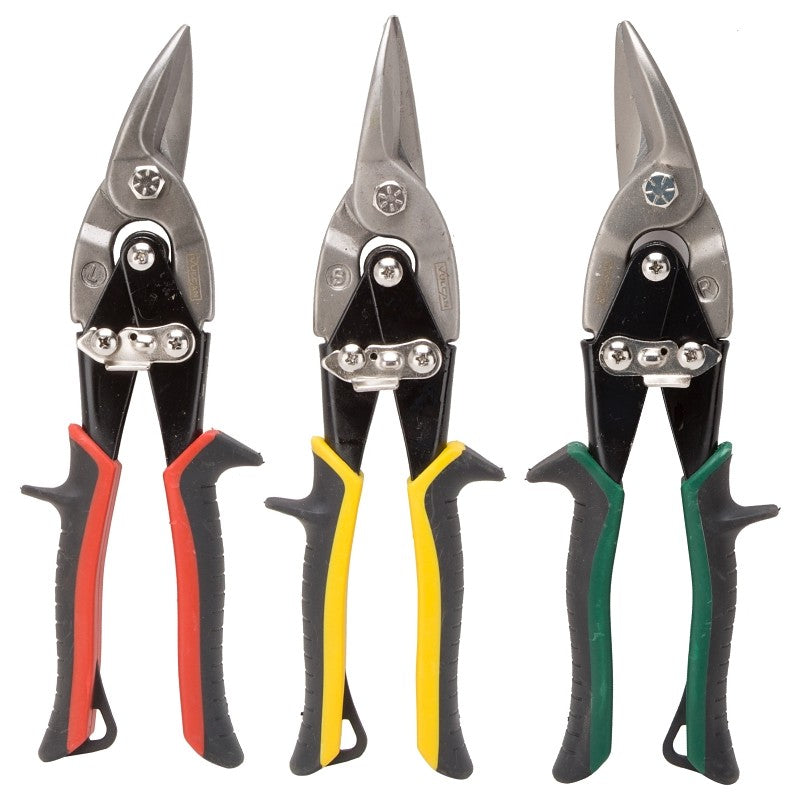 Vulcan JL-TS3PCS Aviation Snip Set, 10-1/8 in OAL, Left/Right/Straight Cut, Chrome Vanadium Steel Blade
