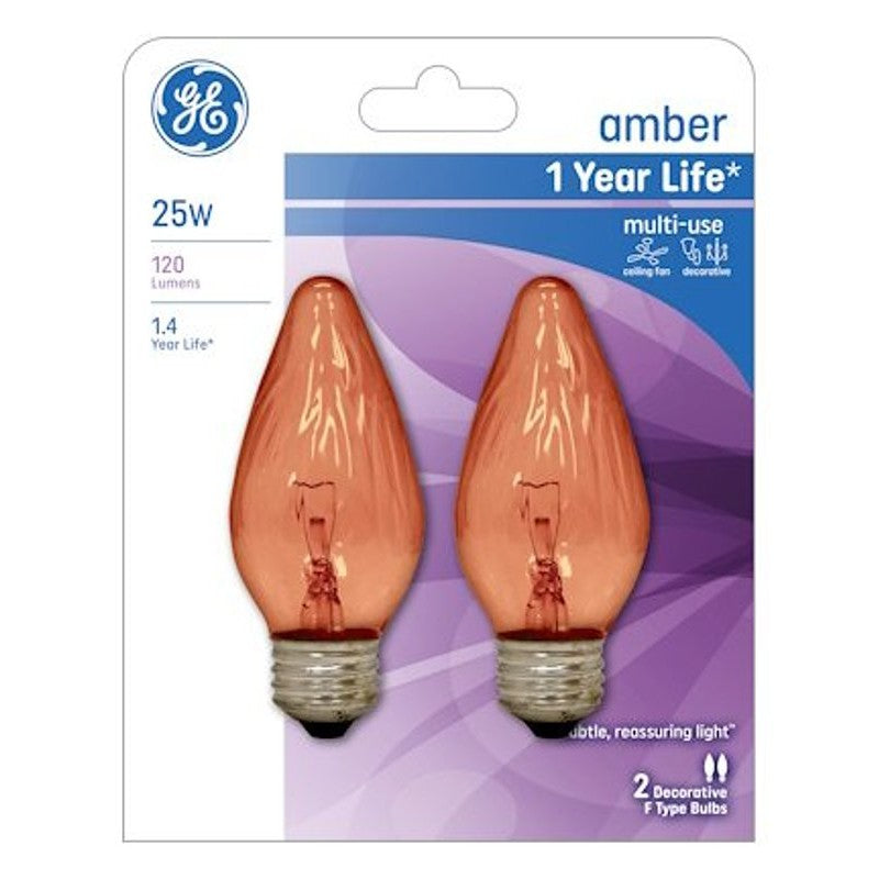 GE 75339 Light Bulb, 25 W, F15 Lamp, E26 Medium Lamp Base, 120 Lumens, 2400 K Color Temp, Amber Light