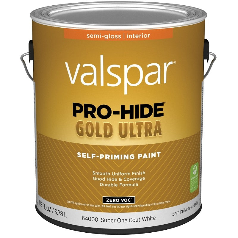 Valspar Pro-Hide Gold Ultra 6400 Series 028.0064000.007 Interior Paint, Acrylic, Super One Coat White, Semi-Gloss (Pack of 4)