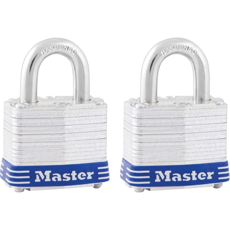 Master Lock 3T Padlock, 1-9/16 in W Body, Keyed Alike Key, 9/32 in Dia Shackle, 3/4 in H Shackle, Steel Shackle, Silver