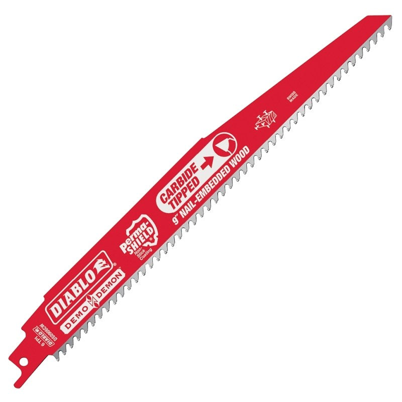 Diablo DS0906CWS Series Reciprocating Saw Blade, Applicable Materials: Nail-Embedded Wood, 1 in W, 9 in L, 6/9 TPI