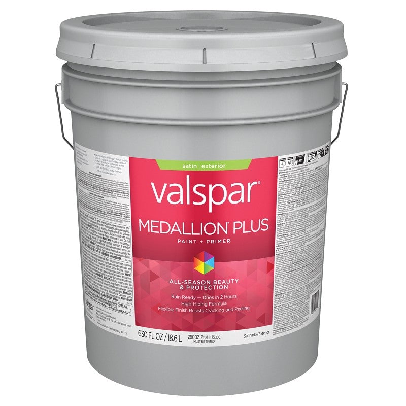 Valspar Medallion Plus 2600 028.0026002.008 Latex Paint, Acrylic Base, Satin Sheen, Pastel Base, 5 gal