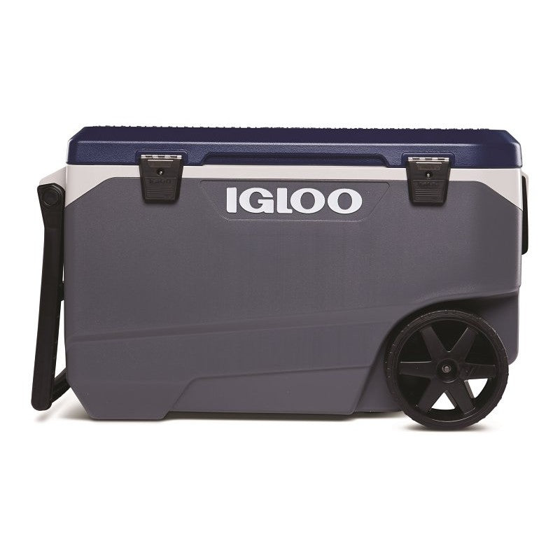 Igloo Maxcold Latitude Series 34547 Roller Cool Box, 90 qt Cooler, Polyethylene, Aegean Sea/Carbonite