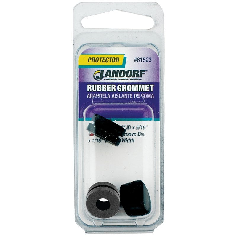 Jandorf 61523 Grommet, 17/64 in ID, 5/8 in OD, Rubber, Black, 5/16 in Thick Panel