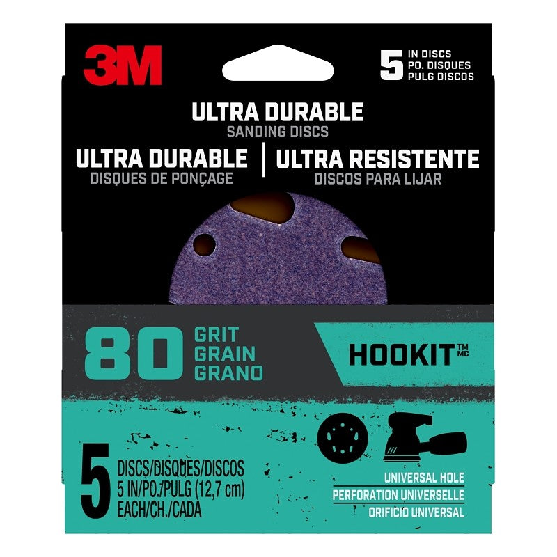 3M 27253 Power Sanding Disc, 5 in Dia, 80 Grit, Coarse, 5-Hole, 8-Hole, Ceramic Abrasive