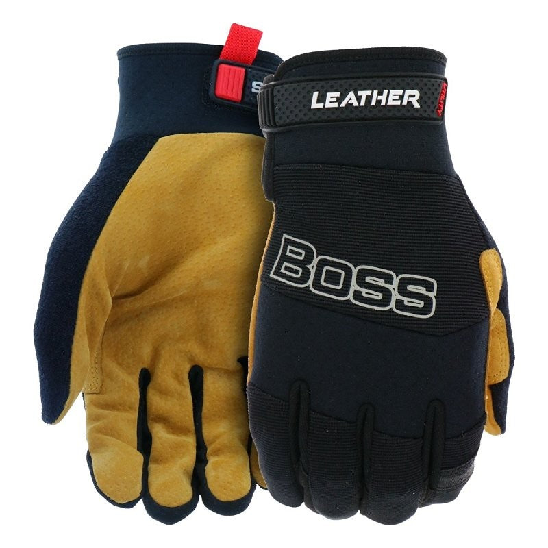 Boss Performance Series B51364-XL Work Gloves, XL, 8-3/8 to 8-3/4 in L, Reinforced Thumb, Slip-On, Spandex, Black